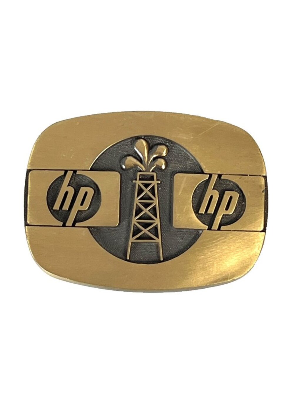 HP Oil Derrick Vintage Belt Buckle Solid Bronze Hewlett Packard Petroleum Rare